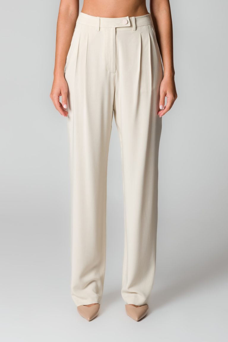 Pantaloni donna con pinces in viscosa sand - immagine 2