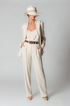 Pantaloni donna con pinces in viscosa sand