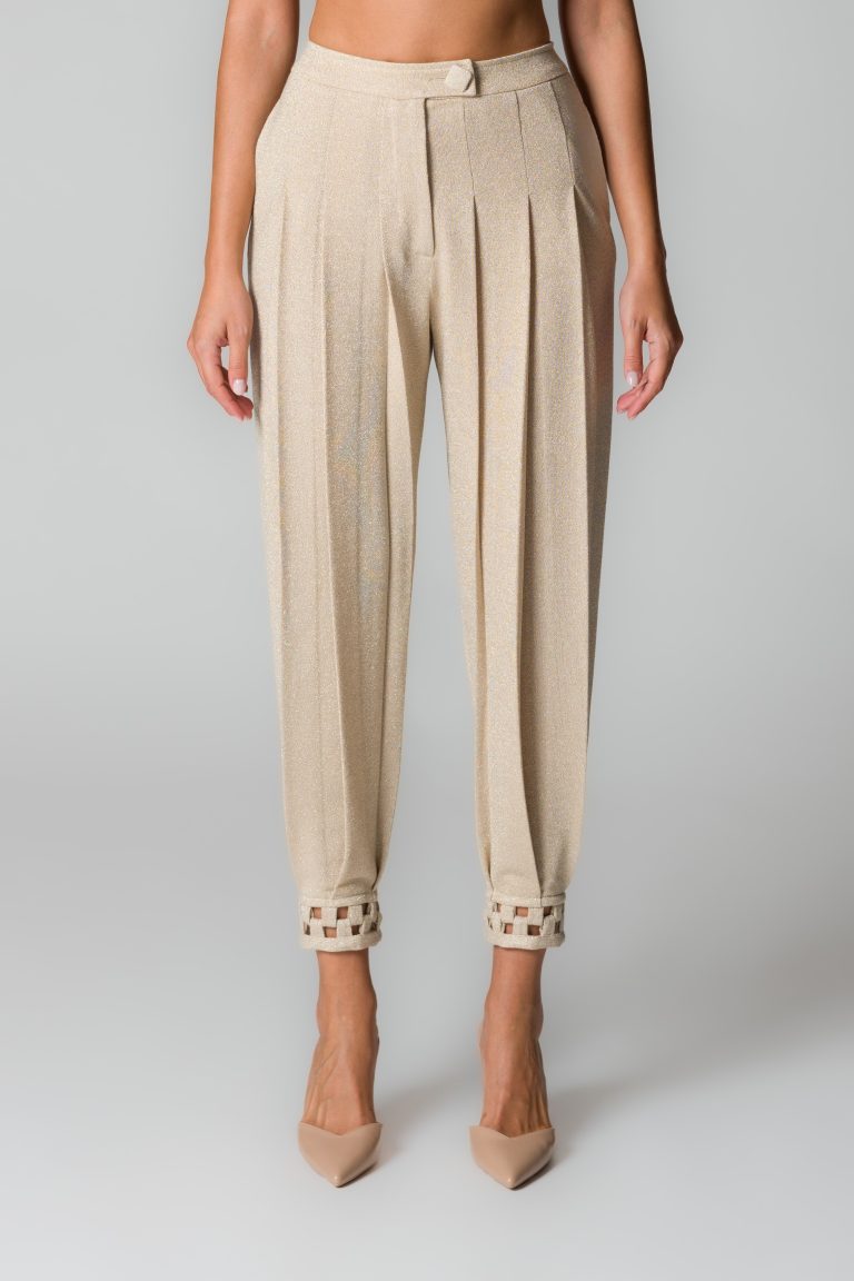 Pantaloni donna a gamba ampia con pinces beige - immagine 2