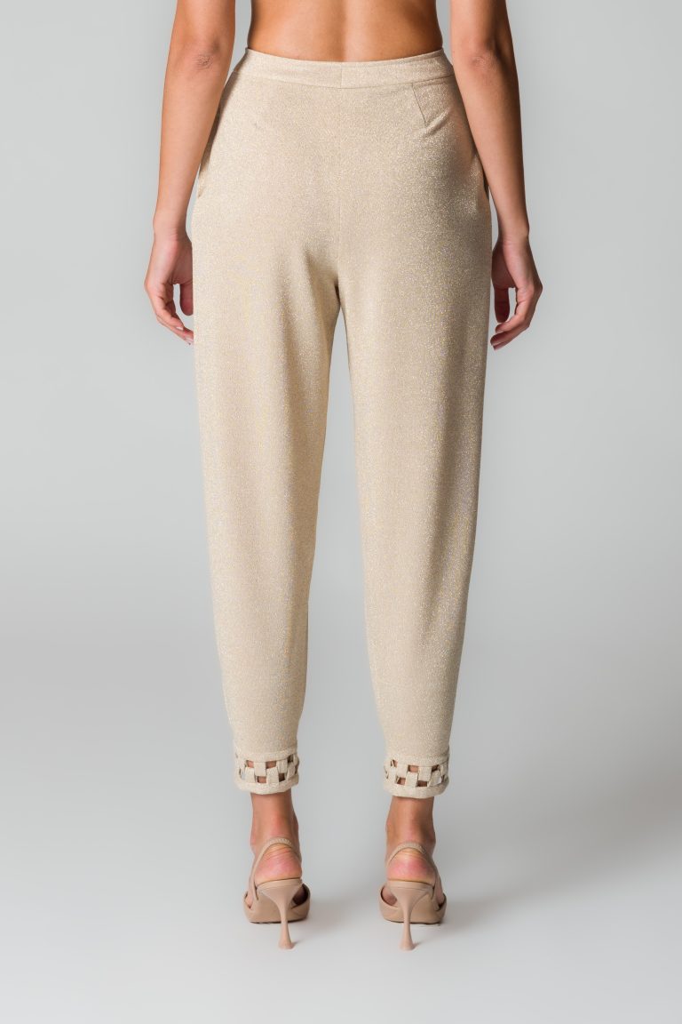 Pantaloni donna a gamba ampia con pinces beige - immagine 3
