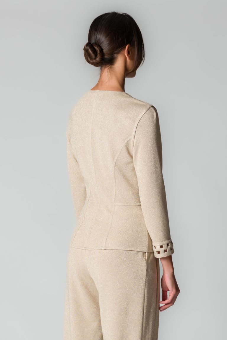 Giacca doppiopetto donna beige con fili glitter - immagine 4