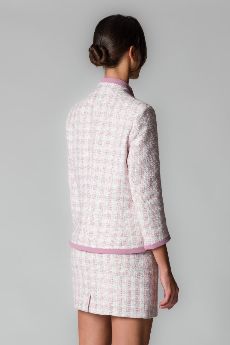 Giacca corta donna in tweed con fili lurex bianco e rosa - immagine 3