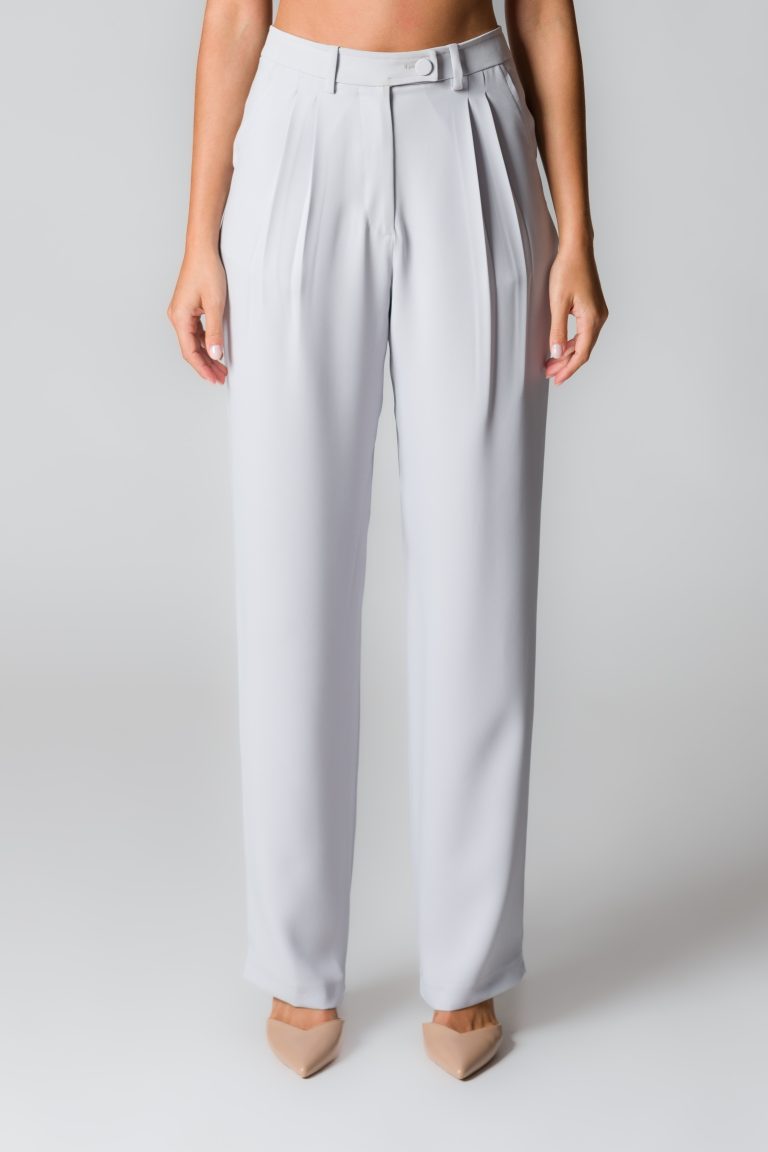 Pantaloni donna grigio perla con pinces - immagine 2