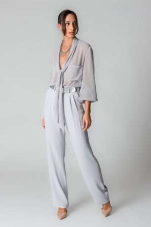 Pantaloni donna grigio perla con pinces
