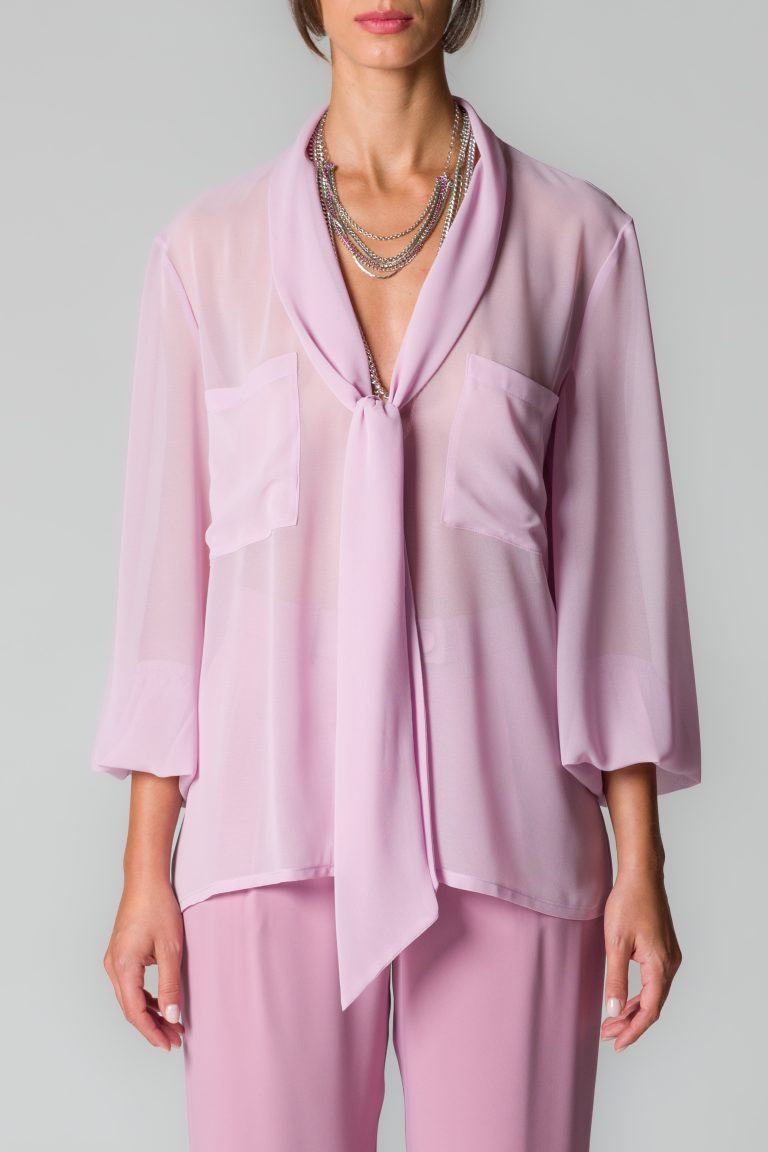 Camicia donna rosa in georgette con sciarpina - immagine 2