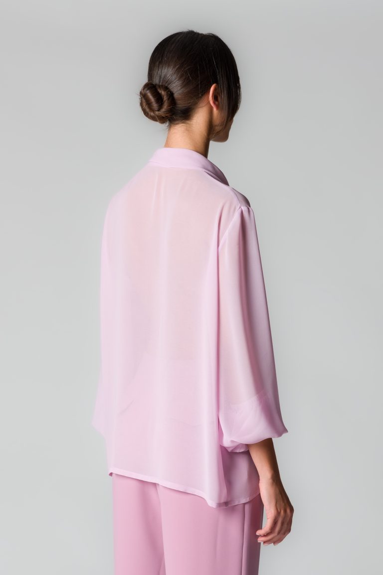 Camicia donna rosa in georgette con sciarpina - immagine 3