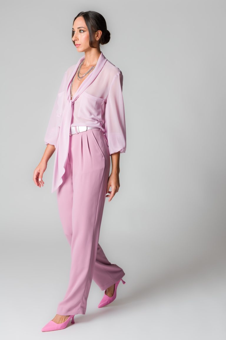 Pantaloni donna rosa con pinces - immagine 4
