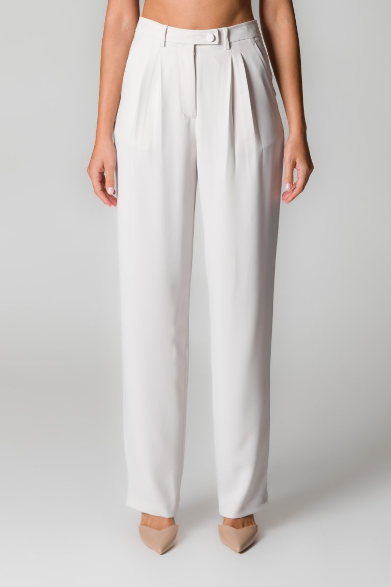 Pantaloni donna bianco seta con pinces - immagine 2