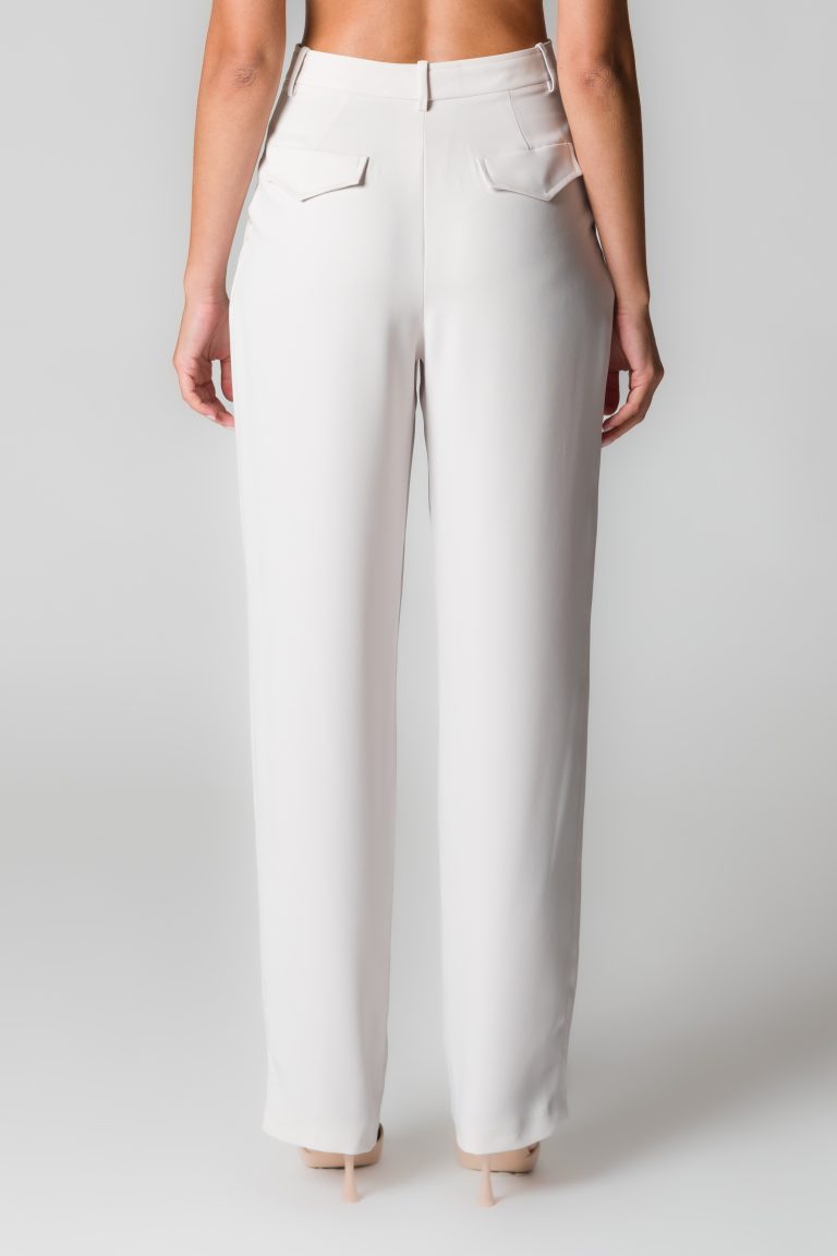 Pantaloni donna bianco seta con pinces - immagine 3