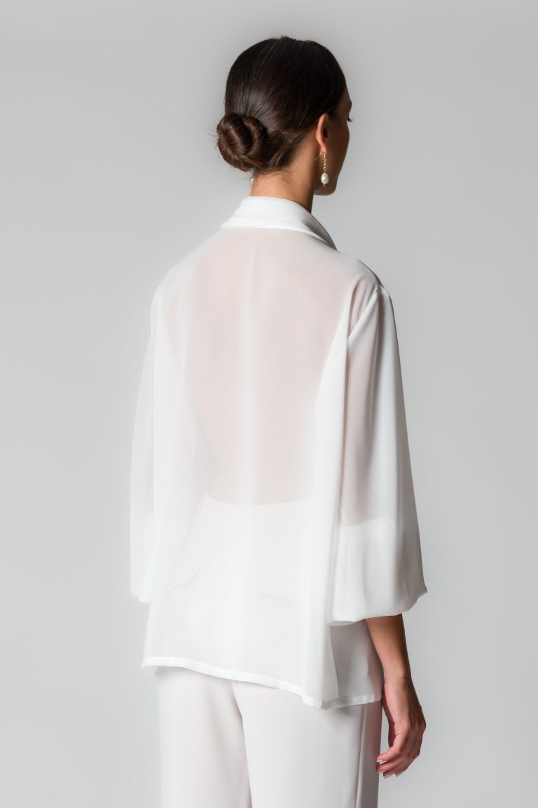 Camicia donna bianco seta in georgette con sciarpina - immagine 4