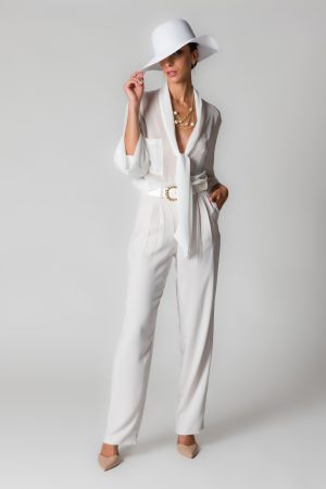Camicia donna bianco seta in georgette con sciarpina