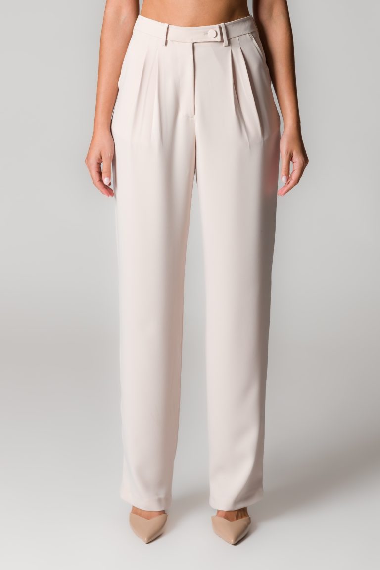 Pantaloni donna champagne con pinces - immagine 2
