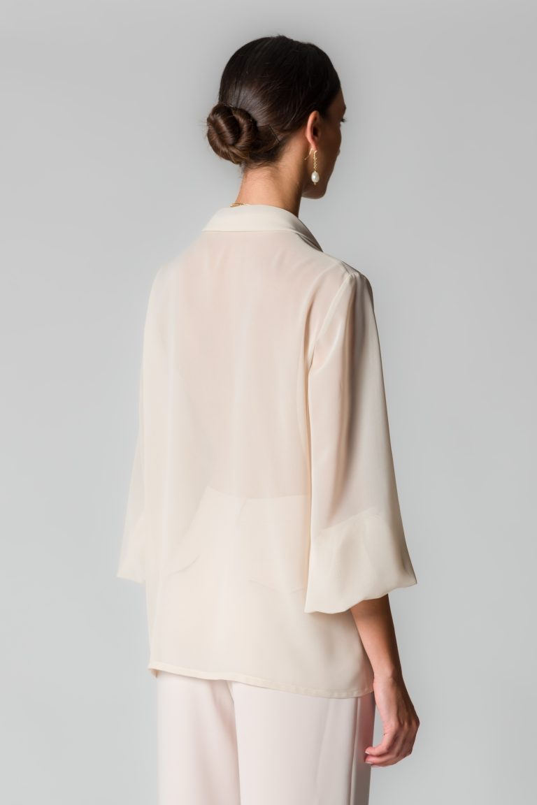 Camicia donna champagne in georgette con sciarpina - immagine 4