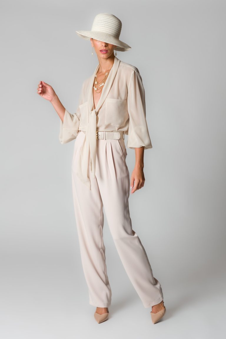 Camicia donna champagne in georgette con sciarpina - immagine 2