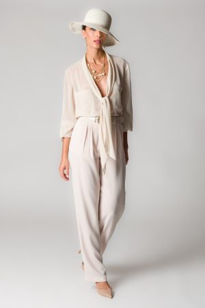 Camicia donna champagne in georgette con sciarpina