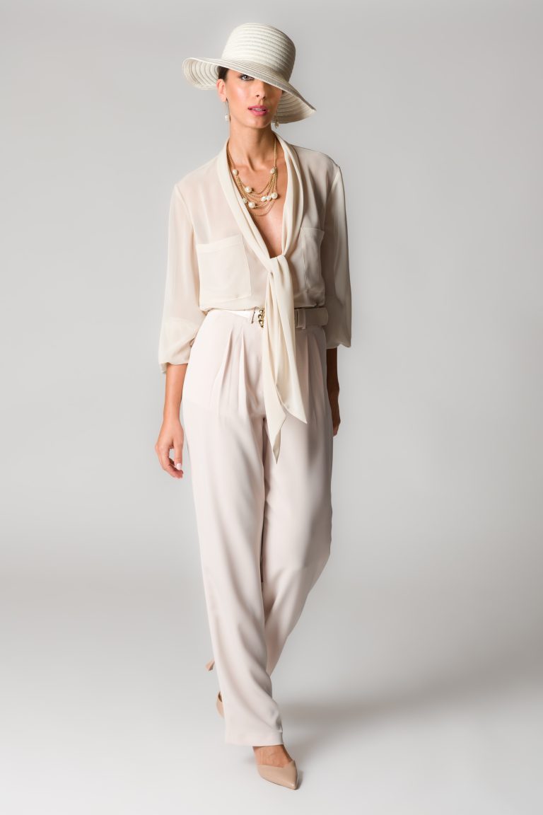 Camicia donna champagne in georgette con sciarpina