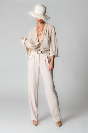 Pantaloni donna champagne con pinces