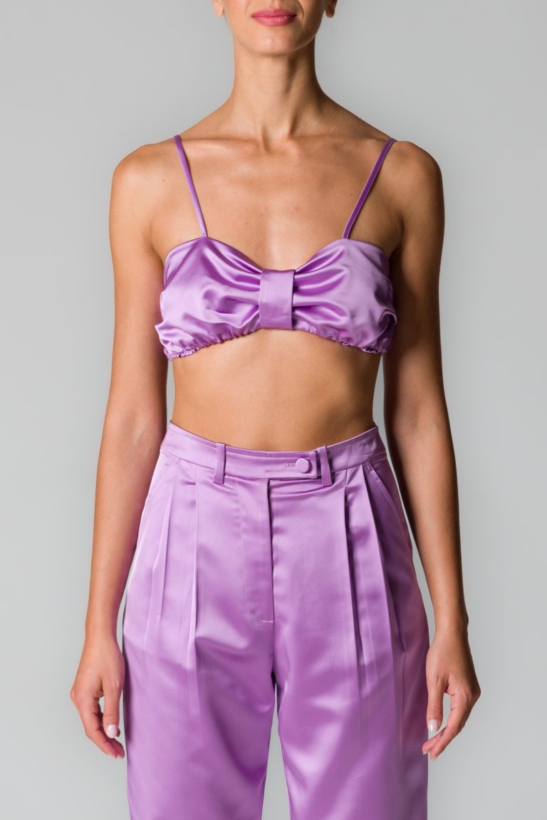 Top donna in raso viola stretch - immagine 2