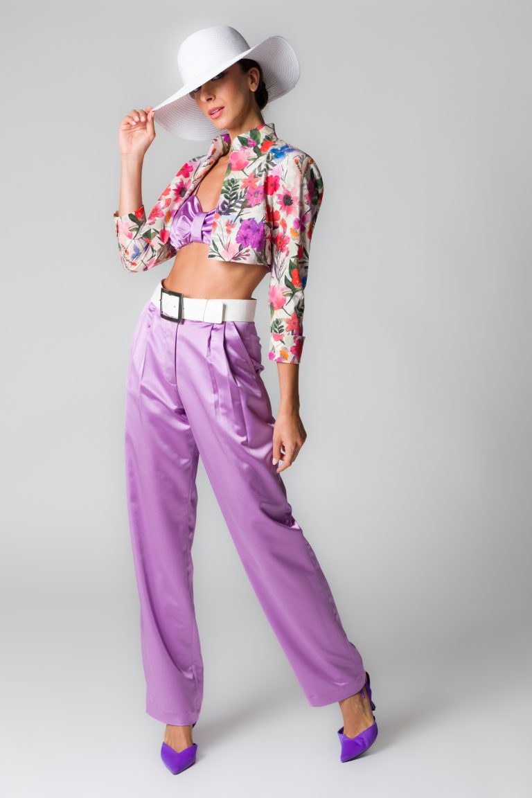 Top donna in raso viola stretch - immagine 3