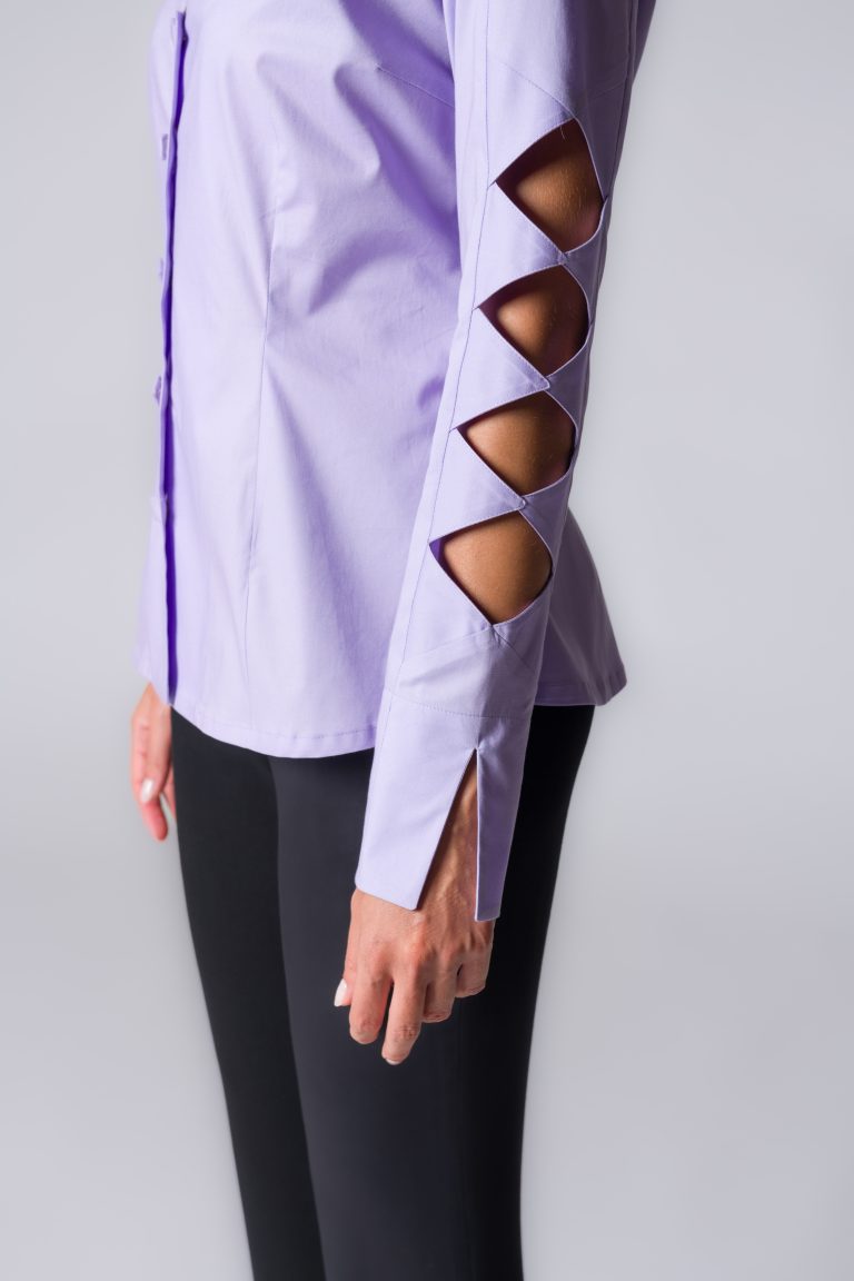 Camicia donna lilla in cotone stretch - immagine 4