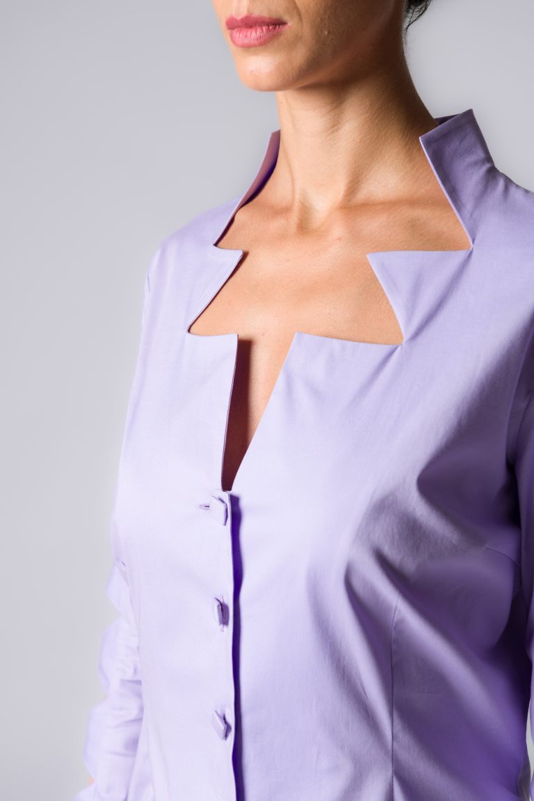 Camicia donna lilla in cotone stretch - immagine 3