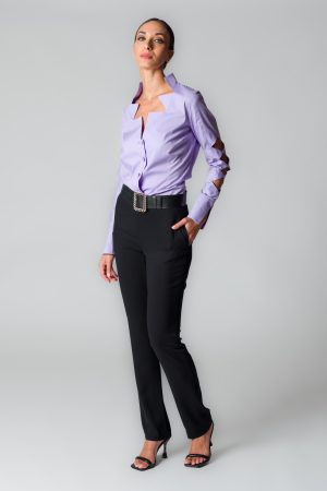 Camicia donna lilla in cotone stretch