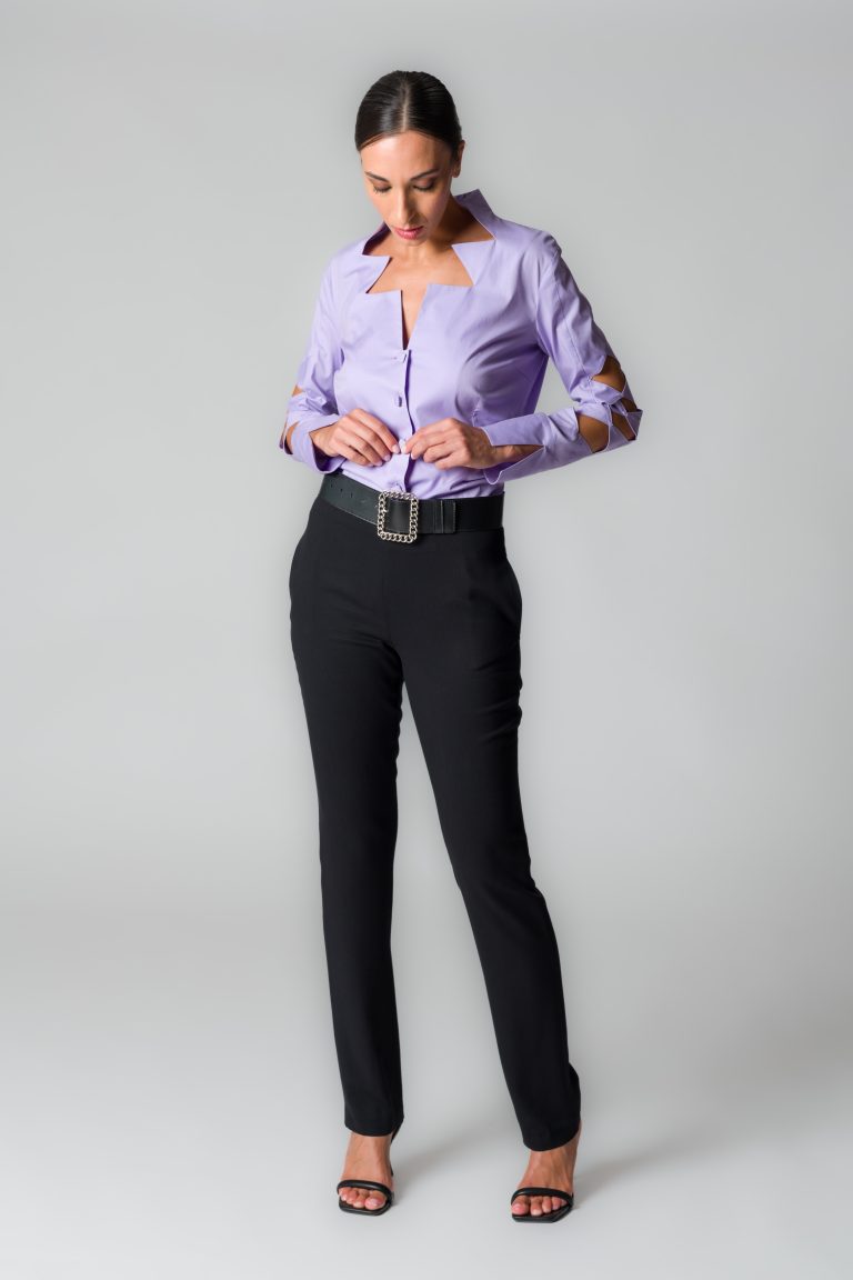 Camicia donna lilla in cotone stretch - immagine 2