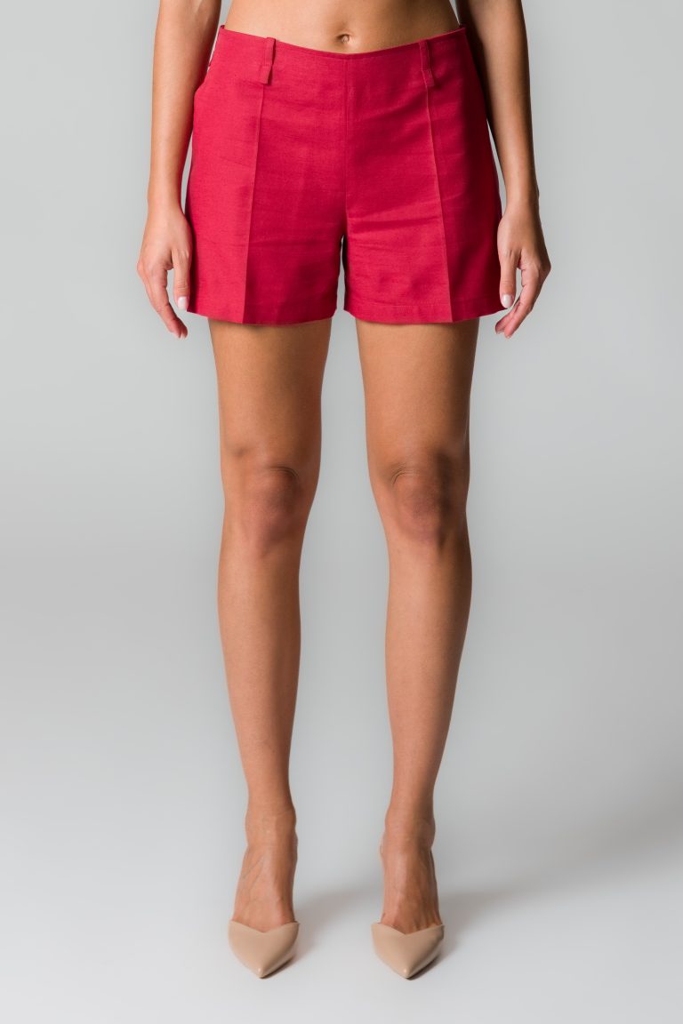 Shorts donna rossi in lino e cotone - immagine 2