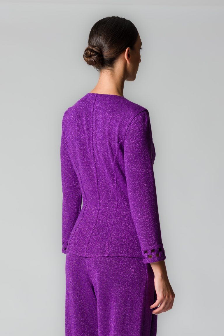 Giacca donna doppiopetto viola con fili glitter - immagine 4