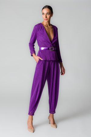 Giacca donna doppiopetto viola con fili glitter