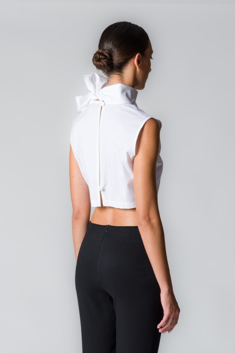 Camicia donna cropped bianca in cotone con sciarpina - immagine 4