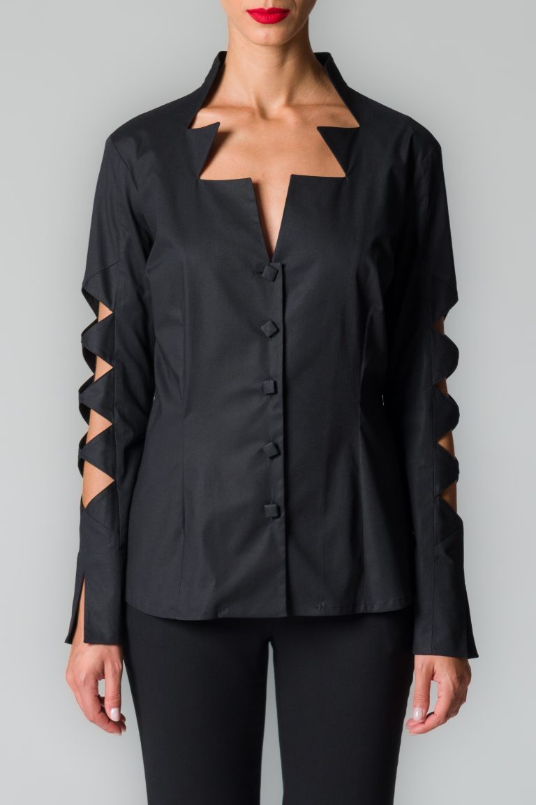 Camicia donna nera in cotone stretch - immagine 3