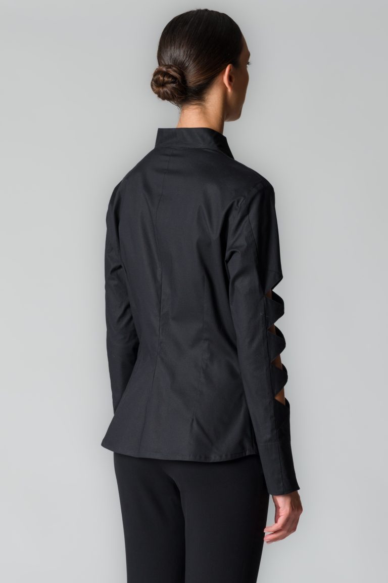 Camicia donna nera in cotone stretch - immagine 4