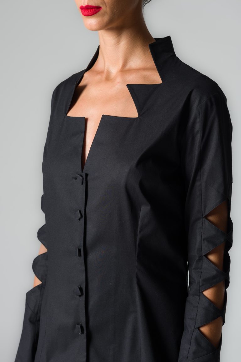 Camicia donna nera in cotone stretch - immagine 2