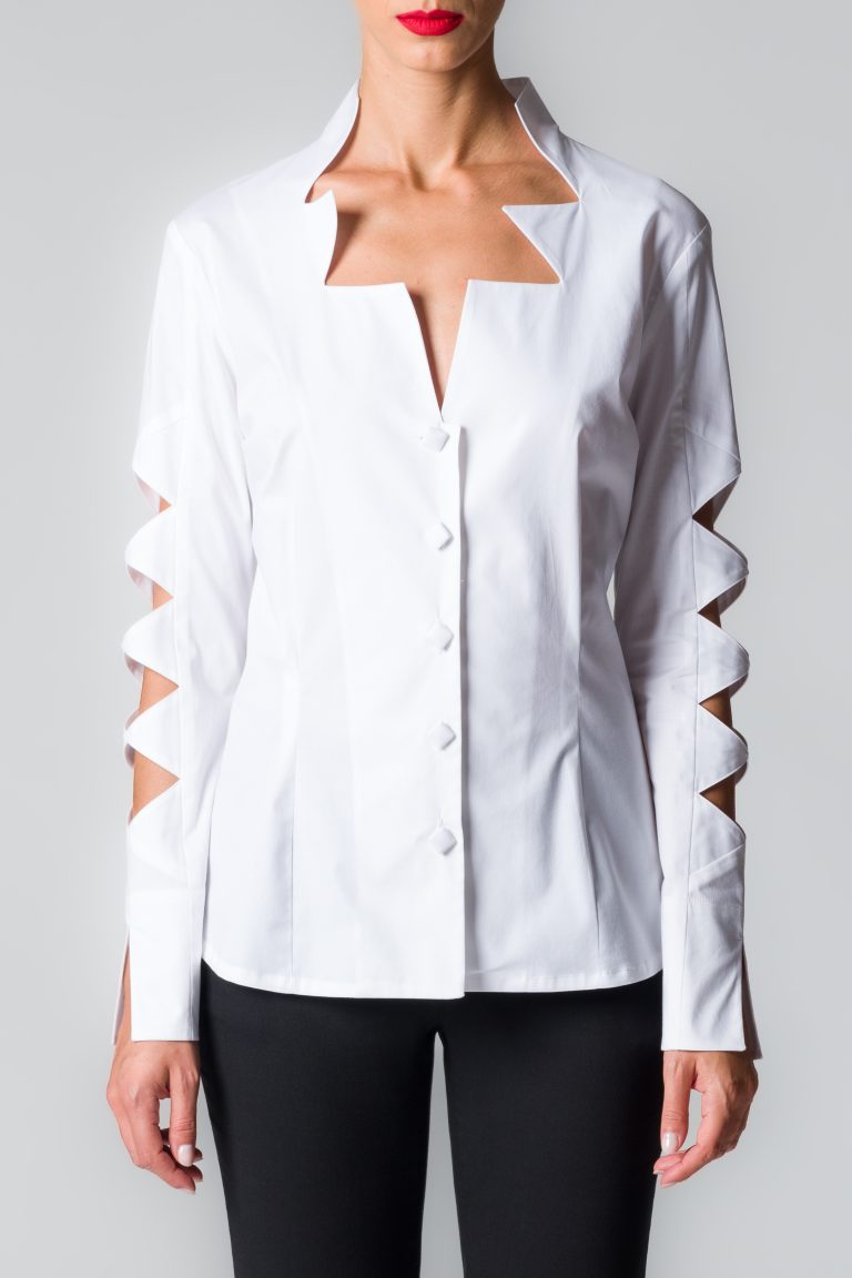 Camicia donna bianca in cotone stretch - immagine 2