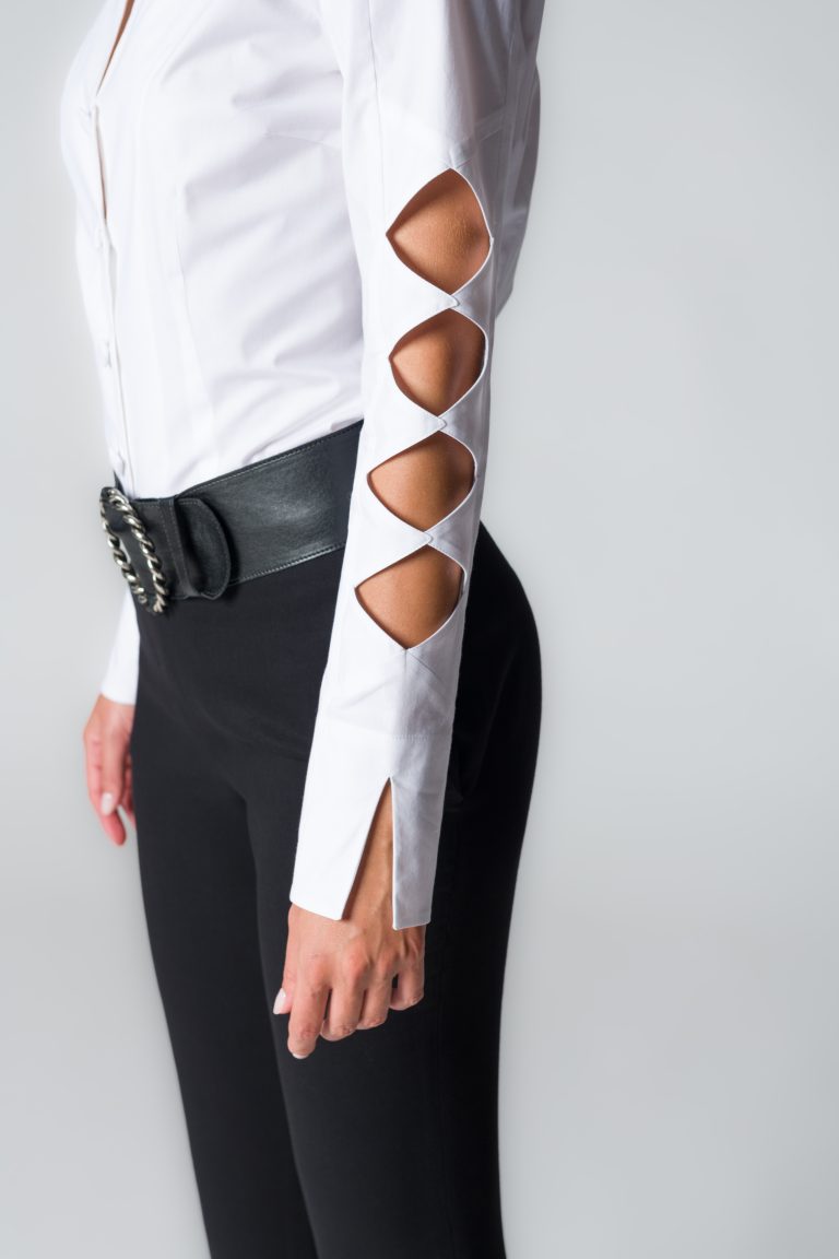 Camicia donna bianca in cotone stretch - immagine 3