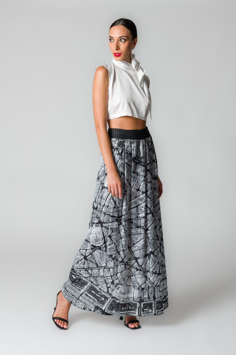 Camicia donna cropped bianca in satin stretch con sciarpina