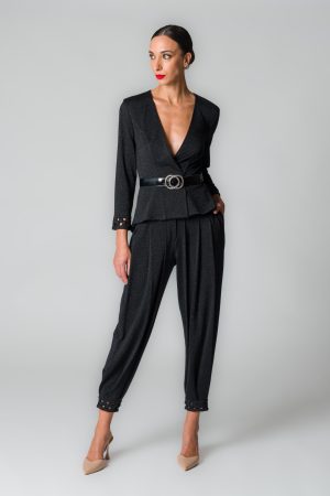 Giacca donna doppiopetto nera con fili glitter