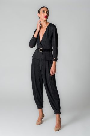 Pantaloni donna a gamba ampia con pinces neri