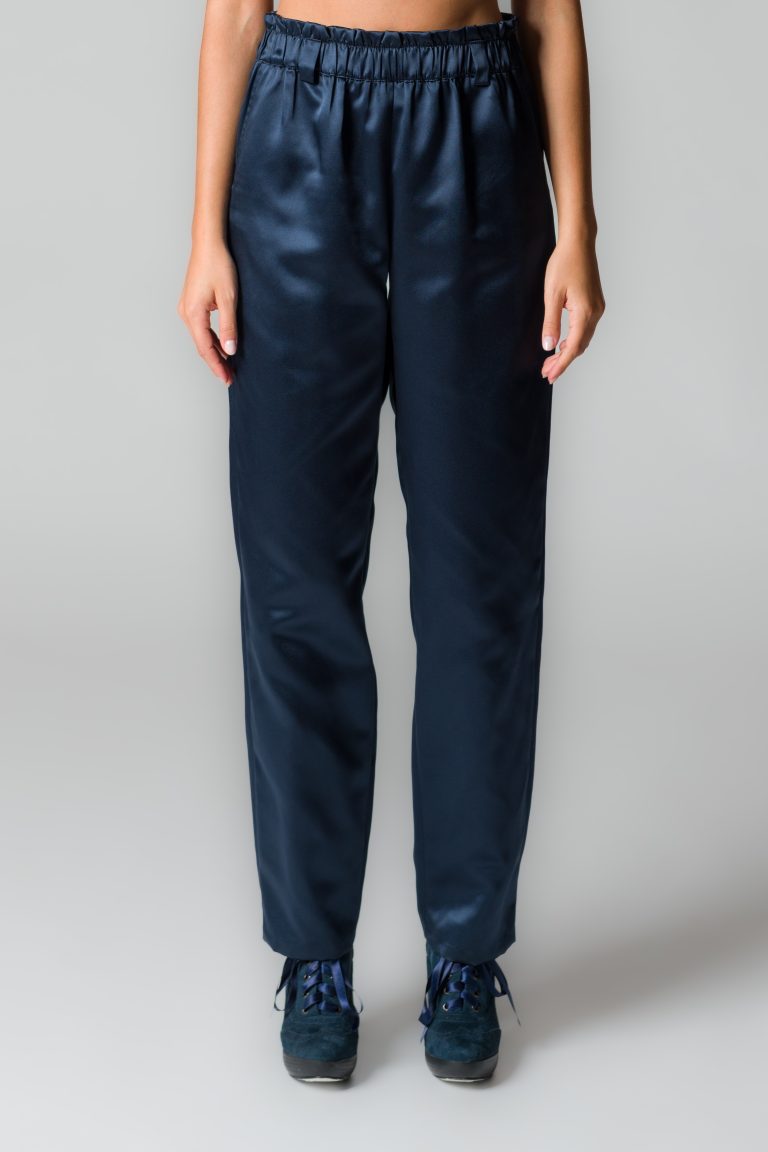 Pantaloni donna in douchesse lucida blu - immagine 2