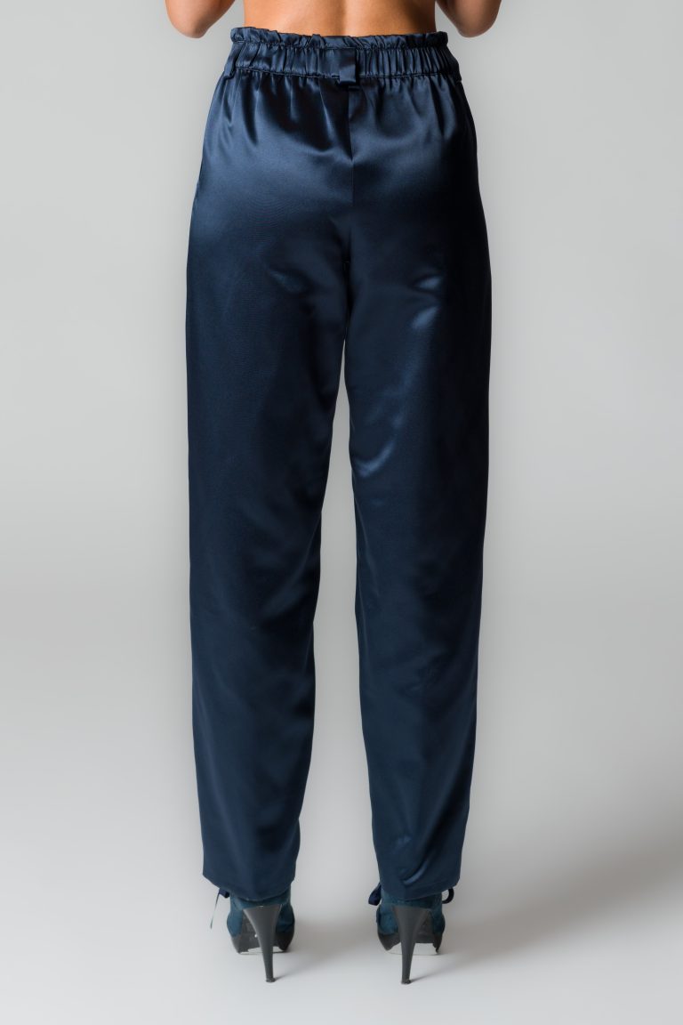 Pantaloni donna in douchesse lucida blu - immagine 3