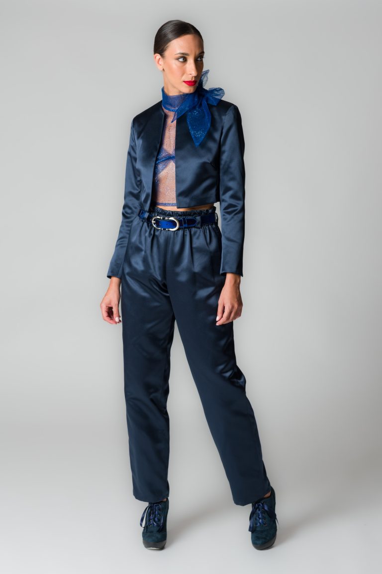 Pantaloni donna in douchesse lucida blu - immagine 4