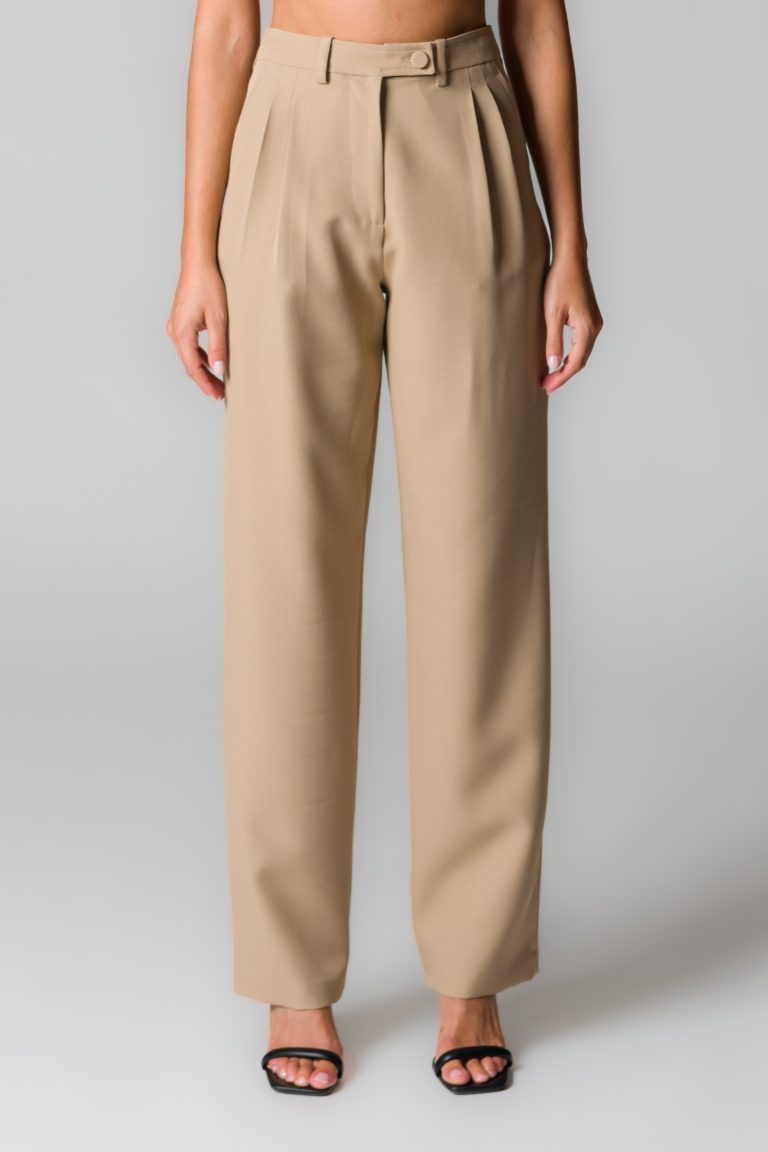 Pantaloni donna beige con pinces - immagine 2