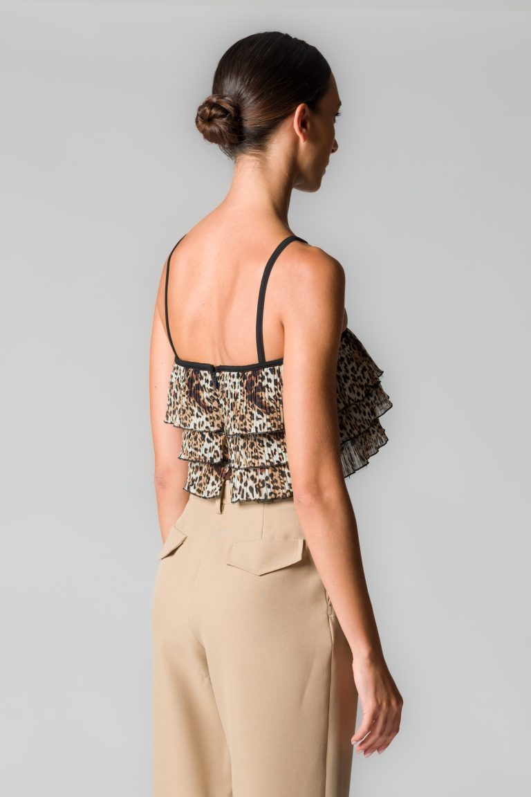 Top crop donna stretch con balze fantasia leopardata - immagine 4
