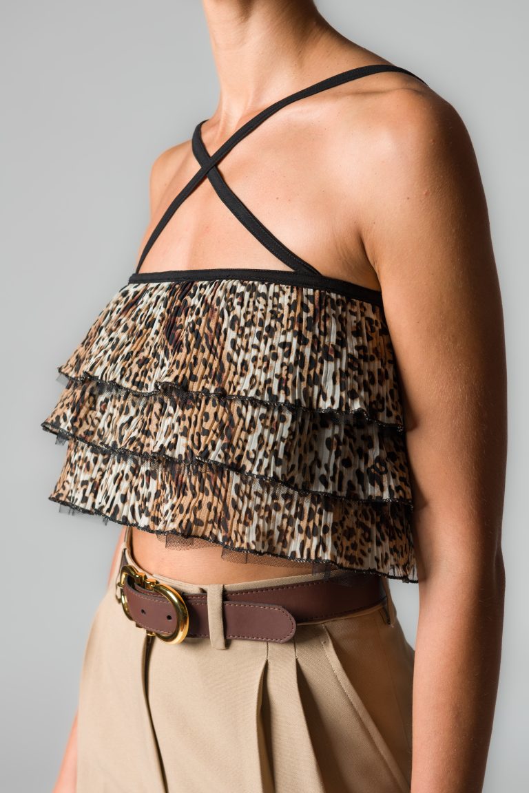 Top crop donna stretch con balze fantasia leopardata - immagine 3