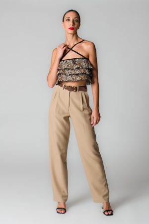 Pantaloni donna beige con pinces
