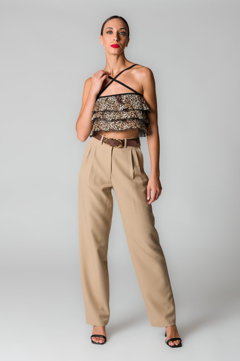 Pantaloni donna beige con pinces