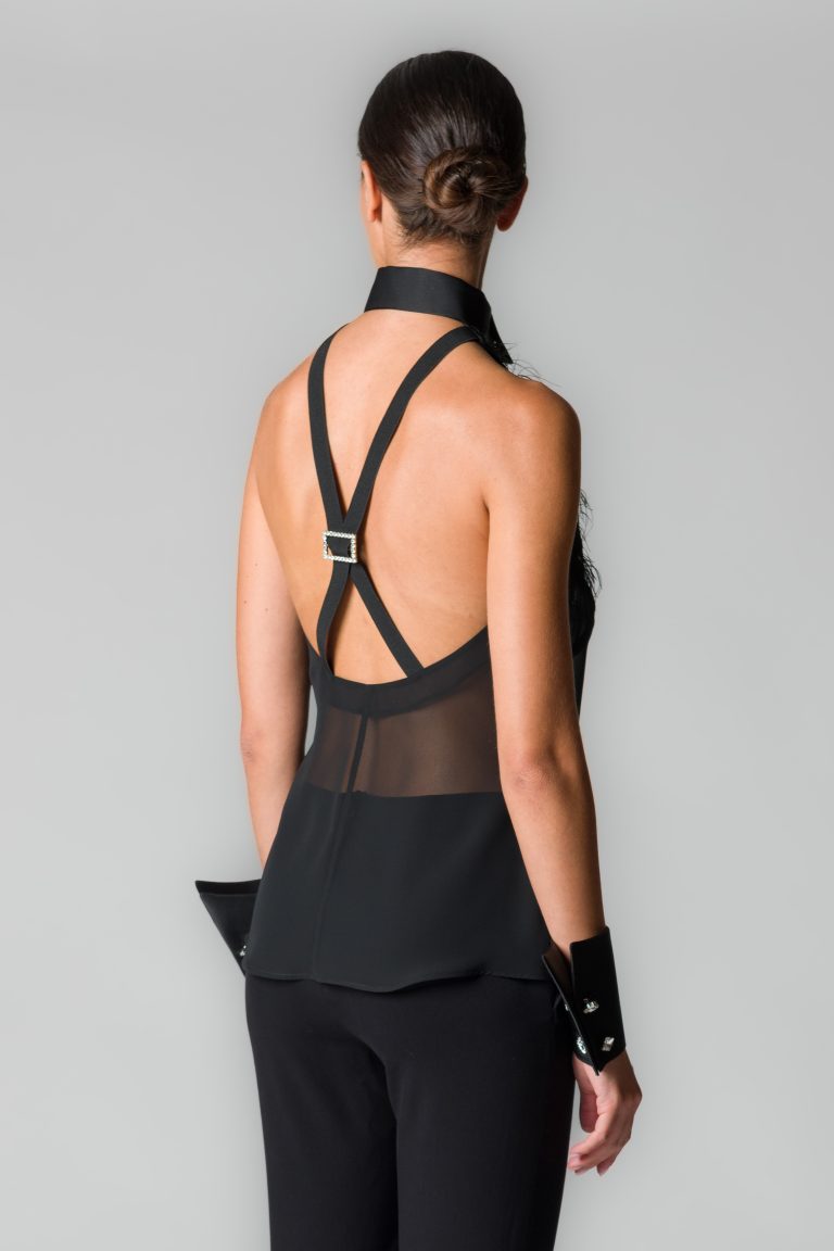 Camicia donna con piume lurex in voile nero - immagine 4
