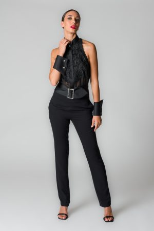 Camicia donna con piume lurex in voile nero
