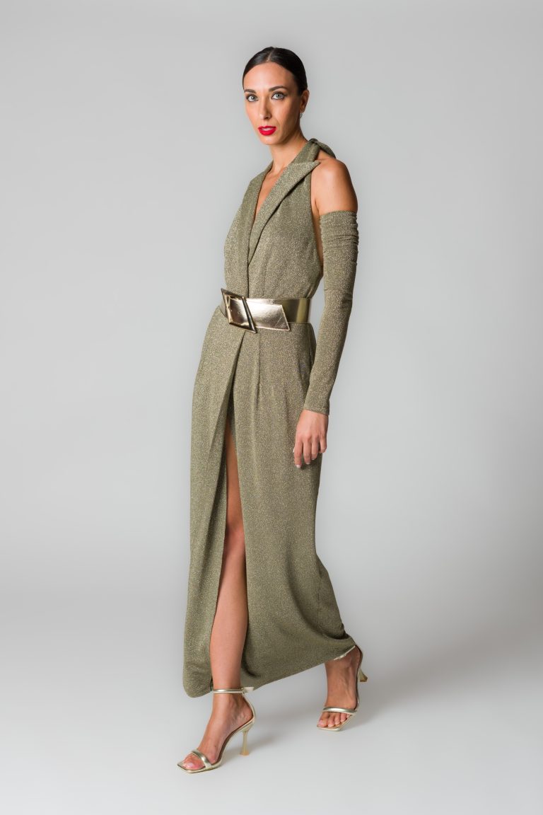 Abito lungo donna con fili glitter verde - immagine 4